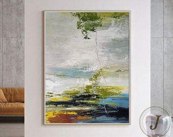 Large Green Abstract Painting: Original Acrylic Landscape Art