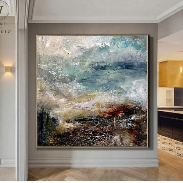 Abstract Seascape Oil Painting: Beach Texture, Large Canvas Art