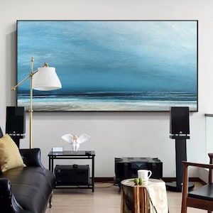 Original Blue Seascape Oil Painting: Large Abstract Canvas Wall Art