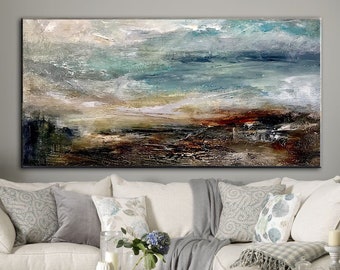 Super Texture Sea Abstract Painting, Large Cloud Canvas Painting, Large Sea Sky Abstract Painting On Canvas,Original Beach Abstract Painting