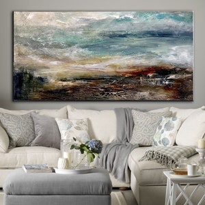 Super Texture Sea Abstract Painting, Large Cloud Canvas Painting, Large Sea Sky Abstract Painting On Canvas,Original Beach Abstract Painting image 1