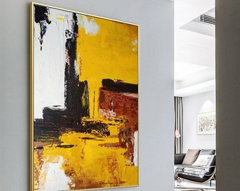 Gold Abstract Painting: Minimalist Acrylic Canvas Wall Art