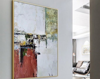 Pintura abstracta original en lienzo, pintura roja, arte contemporáneo, gran arte abstracto original, pintura al óleo, decoración de pared extra grande, pintura artística