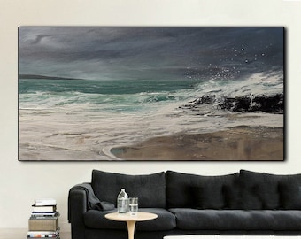 Super Texture Sea Abstract Painting, Beach Landscape Painting, Large Sea Sky Abstract Painting On Canvas, Original Beach Abstract Painting