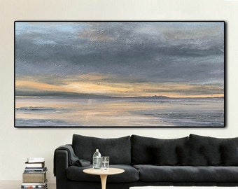 Original Sky Landscape Abstract Painting,Abstract Art,Large Sea Canvas Painting,Grey Sky Abstract Painting On Canvas,Large Wall Art Painting