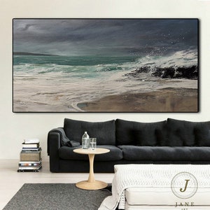 Super Texture Sea Abstract Painting, Beach Landscape Painting, Large Sea Sky Abstract Painting On Canvas, Original Beach Abstract Painting image 1