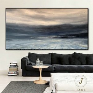 Large Sea Canvas Painting, Original Sky Landscape Abstract Painting,Abstract Art,Grey Sky Abstract Painting On Canvas,Sofa Wall Art Painting