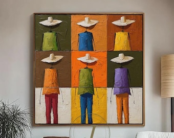Neun-Raster Cowboy Ölgemälde Südwesten Kunst bunte Whimsical Art Deco Dekor Funky Wandkunst Leinwand Afrocentrische Wandkunst Dopamin Dekor