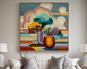 Abstract Colorful Modern Oil Painting Large Contemporary Canvas Wall Art Bold Geometric Textured Artwork Vibrant Mid Century Home Decor
