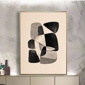 Beige Abstract Canvas Painting: Wabi Sabi Boho Wall Art