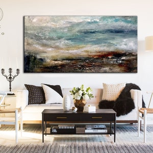 Super Texture Sea Abstract Painting, Large Cloud Canvas Painting, Large Sea Sky Abstract Painting On Canvas,Original Beach Abstract Painting image 3