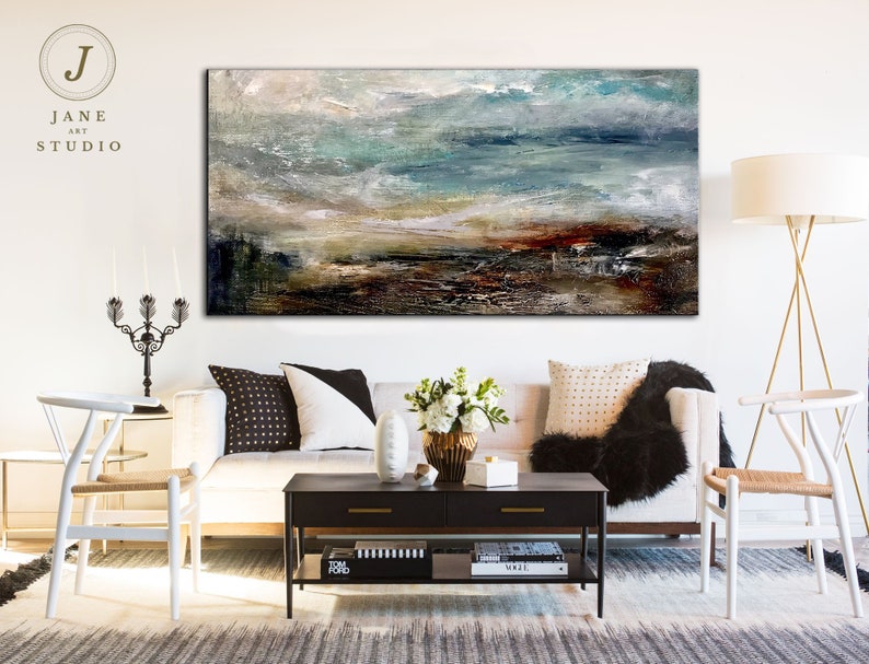 Super Texture Sea Abstract Painting, Large Cloud Canvas Painting, Large Sea Sky Abstract Painting On Canvas,Original Beach Abstract Painting image 3