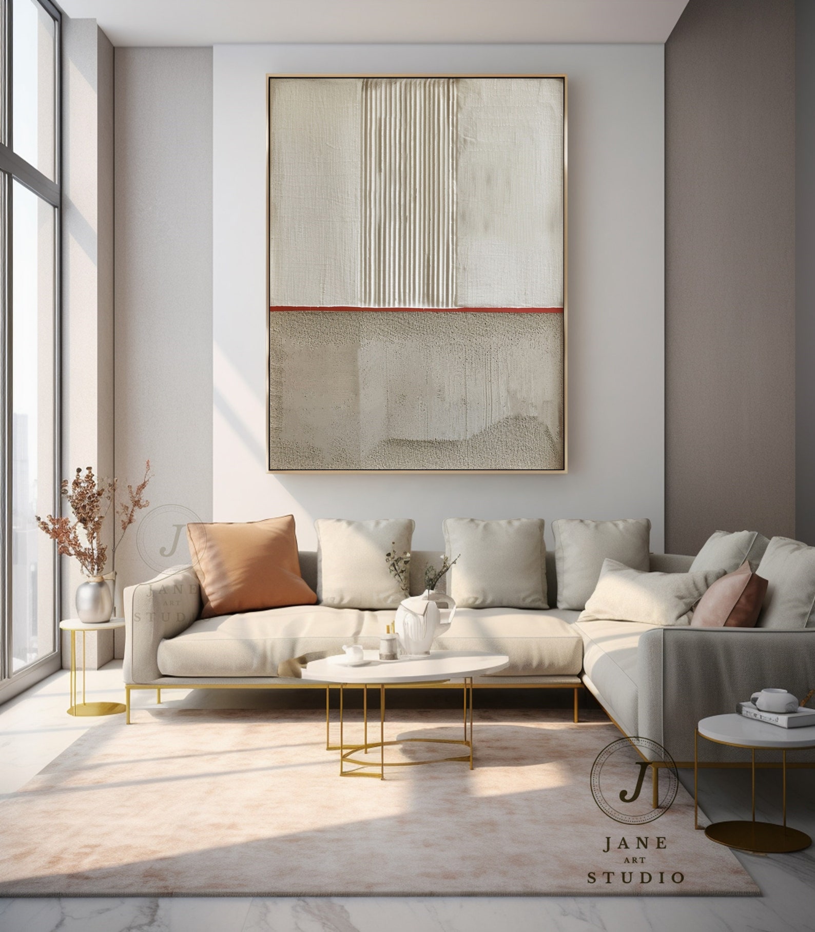 Beige Abstract Wall Art, Boho Wall Art, Biege Abstract Painting, Wabi ...