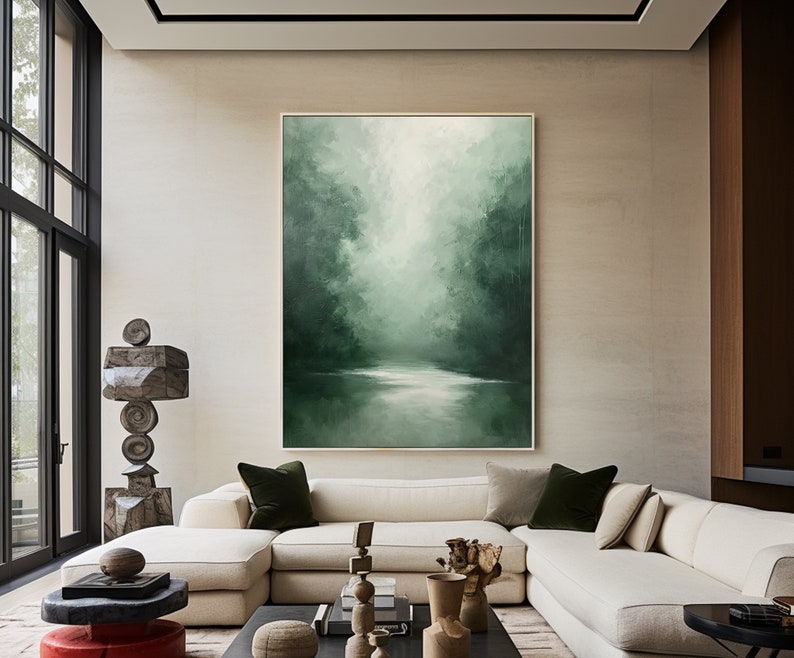 Large Green Abstract Landscape Painting: Textured Canvas Wall Art - Etsy