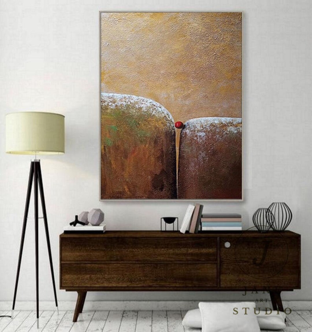 Large Abstract Canvas Painting, Brown Abstract Oil Painting Gray ...