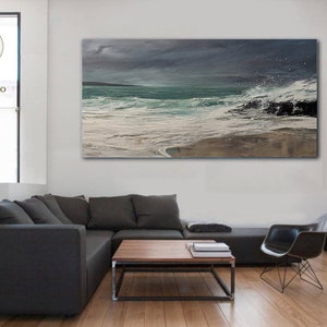 Super Texture Sea Abstract Painting, Beach Landscape Painting, Large Sea Sky Abstract Painting On Canvas, Original Beach Abstract Painting image 6