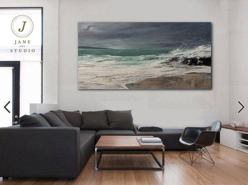 Super Texture Sea Abstract Painting, Beach Landscape Painting, Large Sea Sky Abstract Painting On Canvas, Original Beach Abstract Painting image 6