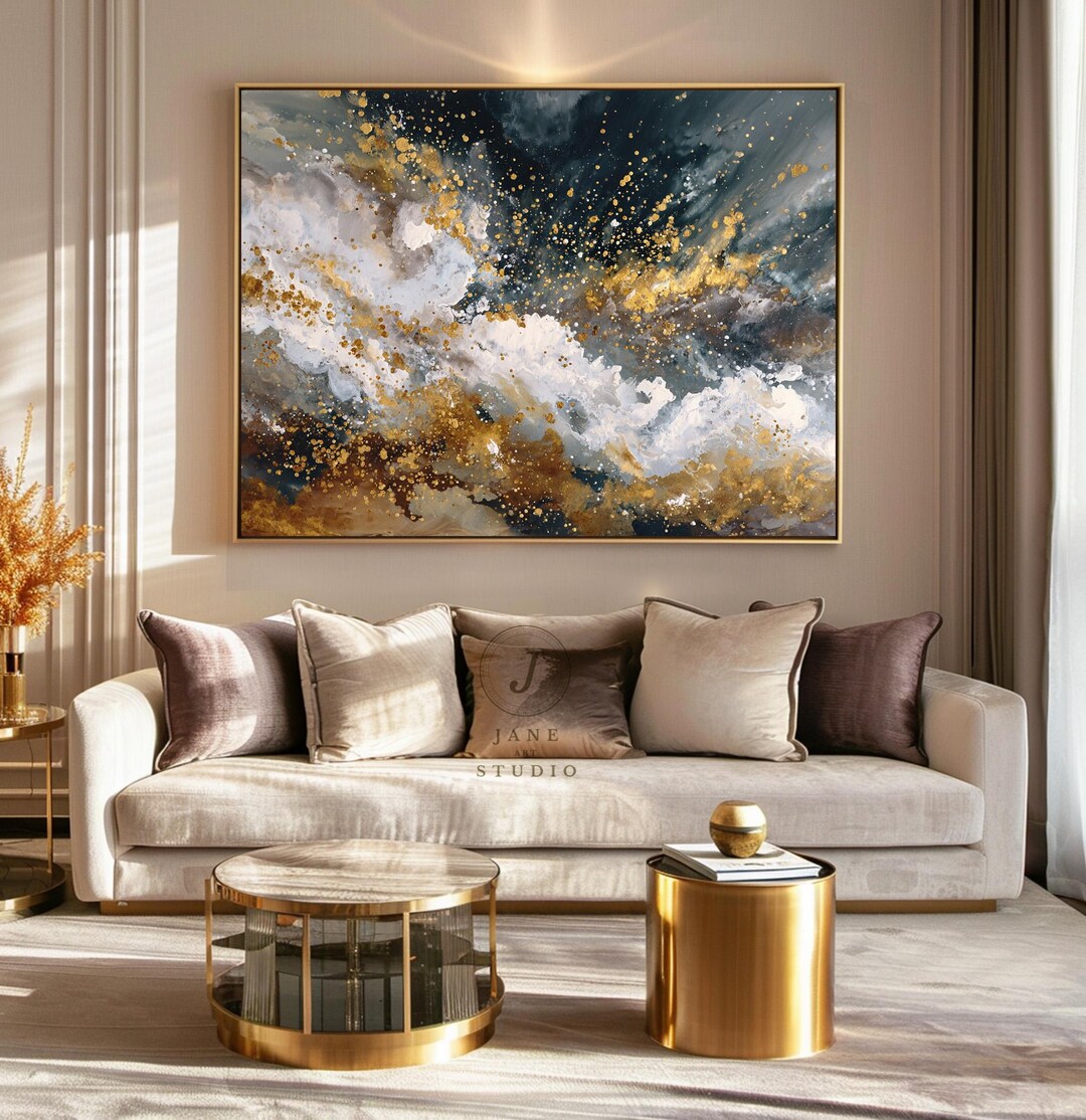 Golden Starry Sky Oil Painting Large Darkness Sky Landscape Canvas Oil ...