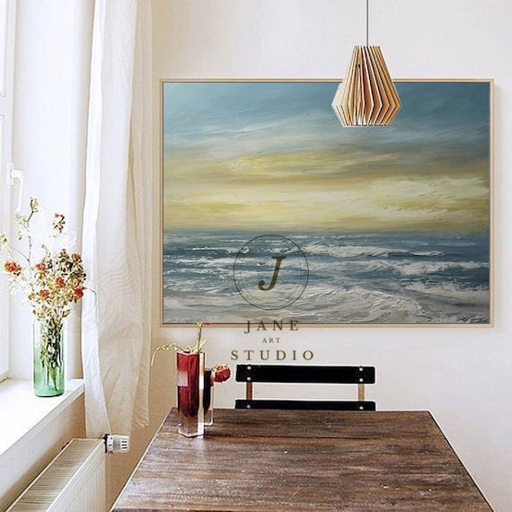 オリジナルの海の抽象油絵：ビーチのテクスチャキャンバスアート