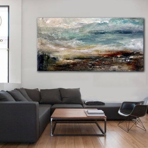 Super Texture Sea Abstract Painting, Large Cloud Canvas Painting, Large Sea Sky Abstract Painting On Canvas,Original Beach Abstract Painting image 2