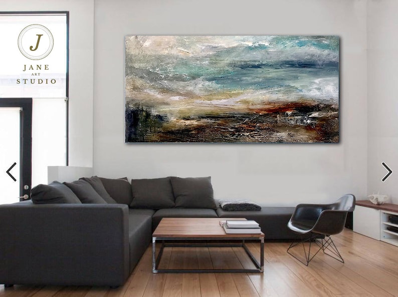 Super Texture Sea Abstract Painting, Large Cloud Canvas Painting, Large Sea Sky Abstract Painting On Canvas,Original Beach Abstract Painting image 2