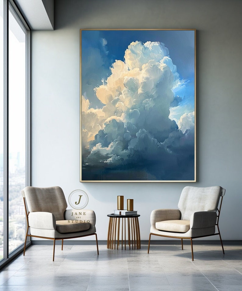 Original Cloud Painting White Cloud Painting Cloud Wall Art Blue Sky ...