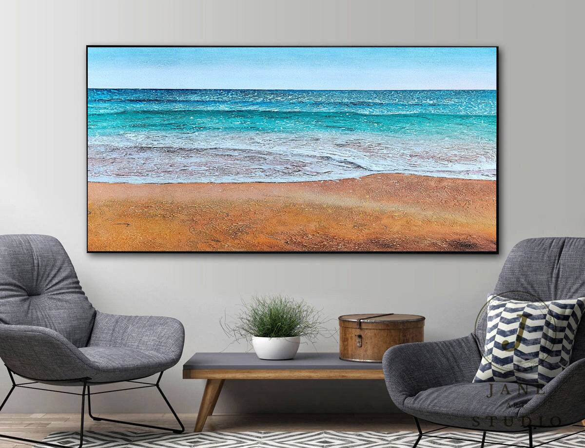 Large Blue Sky and Sea Oil Painting Priginal Beach Scene | Etsy