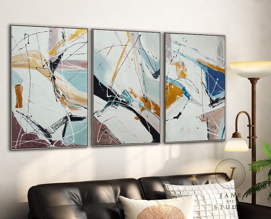 Oil Paint Canvas Set of 3 Abstract Art Abstract Canvas Wall Etsy