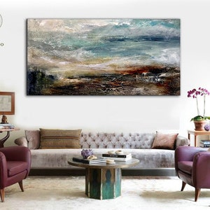 Super Texture Sea Abstract Painting, Large Cloud Canvas Painting, Large Sea Sky Abstract Painting On Canvas,Original Beach Abstract Painting image 4