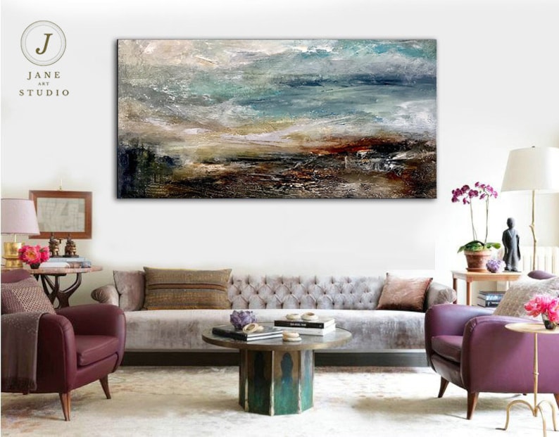 Super Texture Sea Abstract Painting, Large Cloud Canvas Painting, Large Sea Sky Abstract Painting On Canvas,Original Beach Abstract Painting image 4