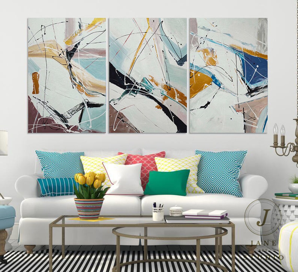 Oil Paint Canvas Set of 3 Abstract Art Abstract Canvas Wall Etsy