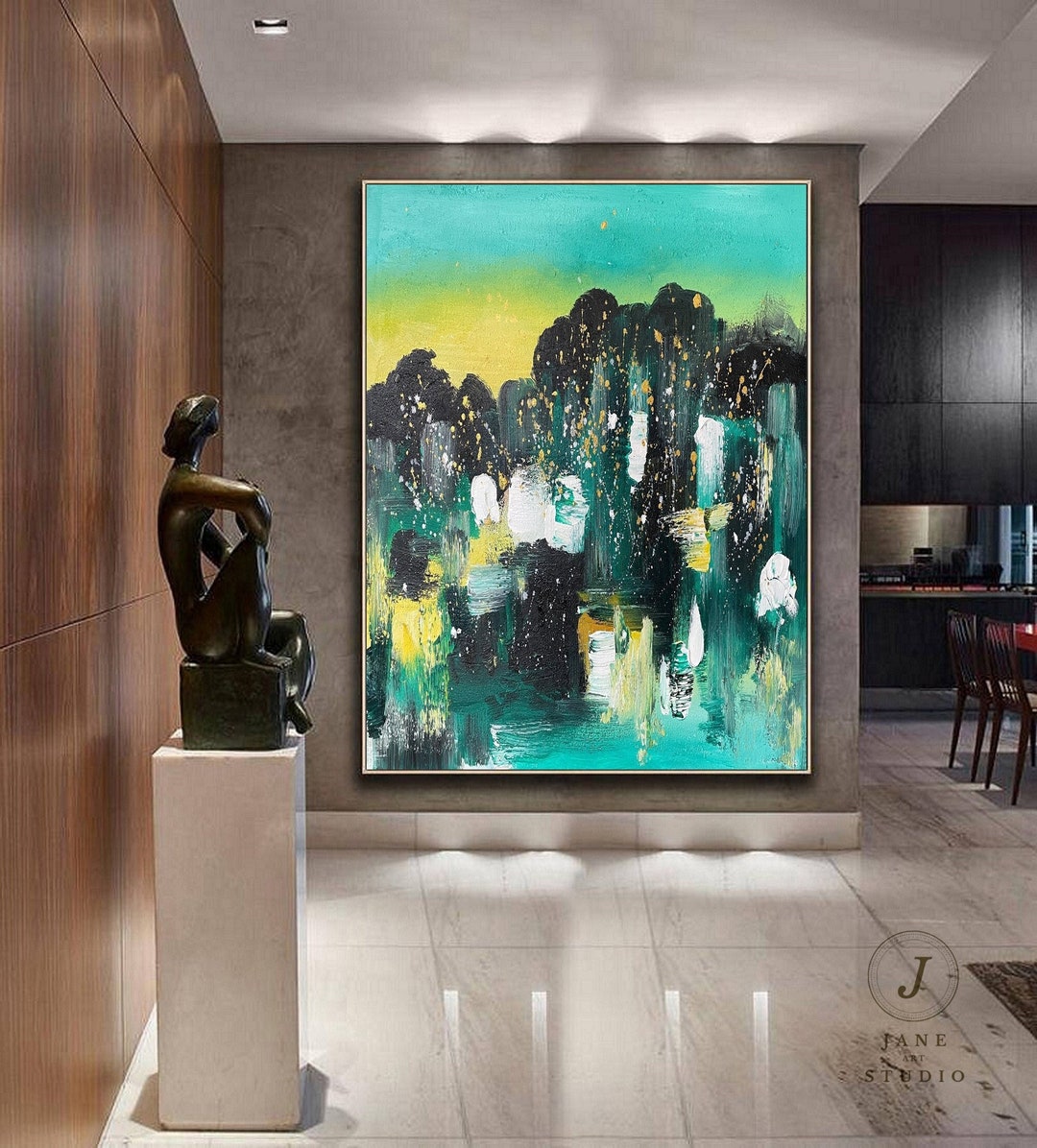 Large Original Landscape Oil Painting on Canvas Abstract Green Painting ...