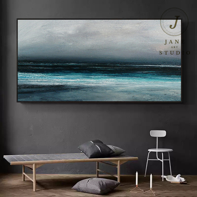 Original Blue Ocean Canvas Oil Painting,sea Level Abstract Painting ...