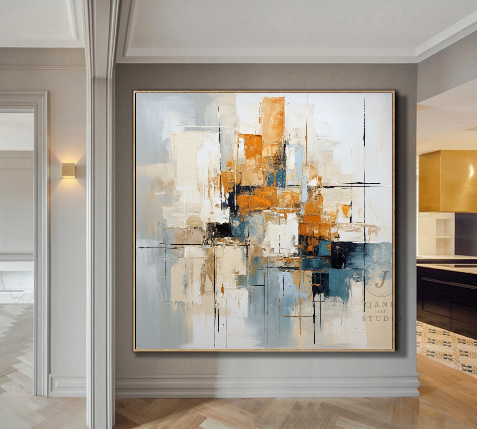 Minimalist Abstract Painting Geometric Abstract Art Colorful Oil Painting 3D Texture Orange Painting Original Knife Painting On Canvas Art