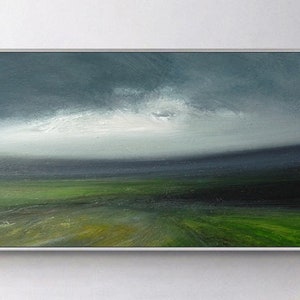 Large Original Sky Oil Painting, Green Landscape Abstract Painting, Sky Abstract Art,Wall Art Oil Painting, Large Gray Canvas Oil Painting image 9