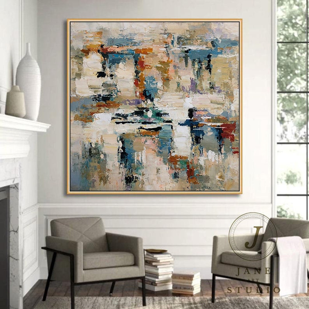 Large Colorful Abstract Oil Painting on Canvas - Gold Accents - Etsy