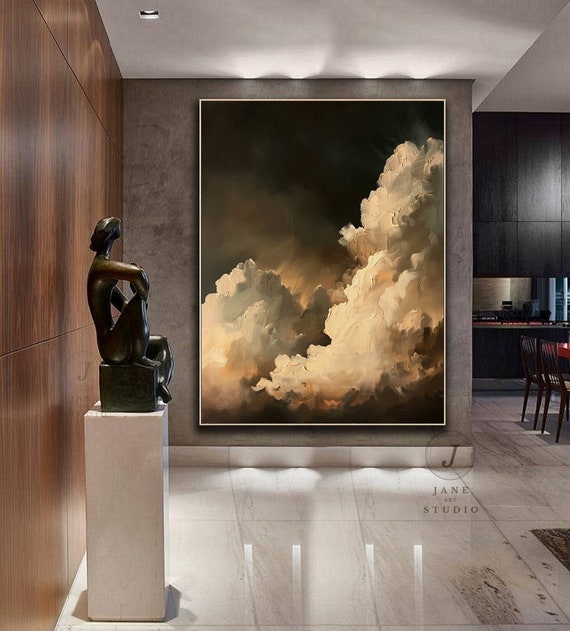 大きな雲のキャンバス絵画オリジナルの雲の絵画ベージュの雲の絵画空の