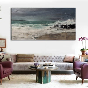 Super Texture Sea Abstract Painting, Beach Landscape Painting, Large Sea Sky Abstract Painting On Canvas, Original Beach Abstract Painting image 3