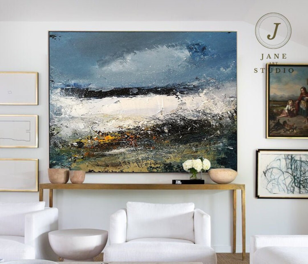 Large Sky Abstract Painting,marine Landscape Oil Painting,wave Texture ...