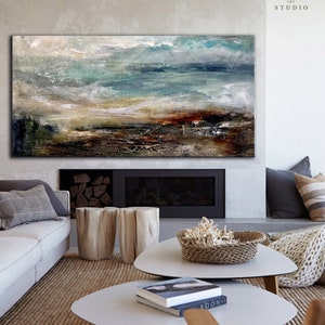 Super Texture Sea Abstract Painting, Large Cloud Canvas Painting, Large Sea Sky Abstract Painting On Canvas,Original Beach Abstract Painting image 5