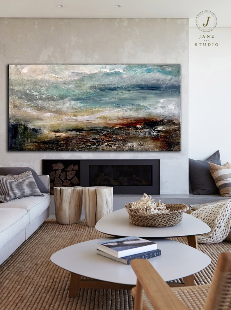 Super Texture Sea Abstract Painting, Large Cloud Canvas Painting, Large Sea Sky Abstract Painting On Canvas,Original Beach Abstract Painting image 5