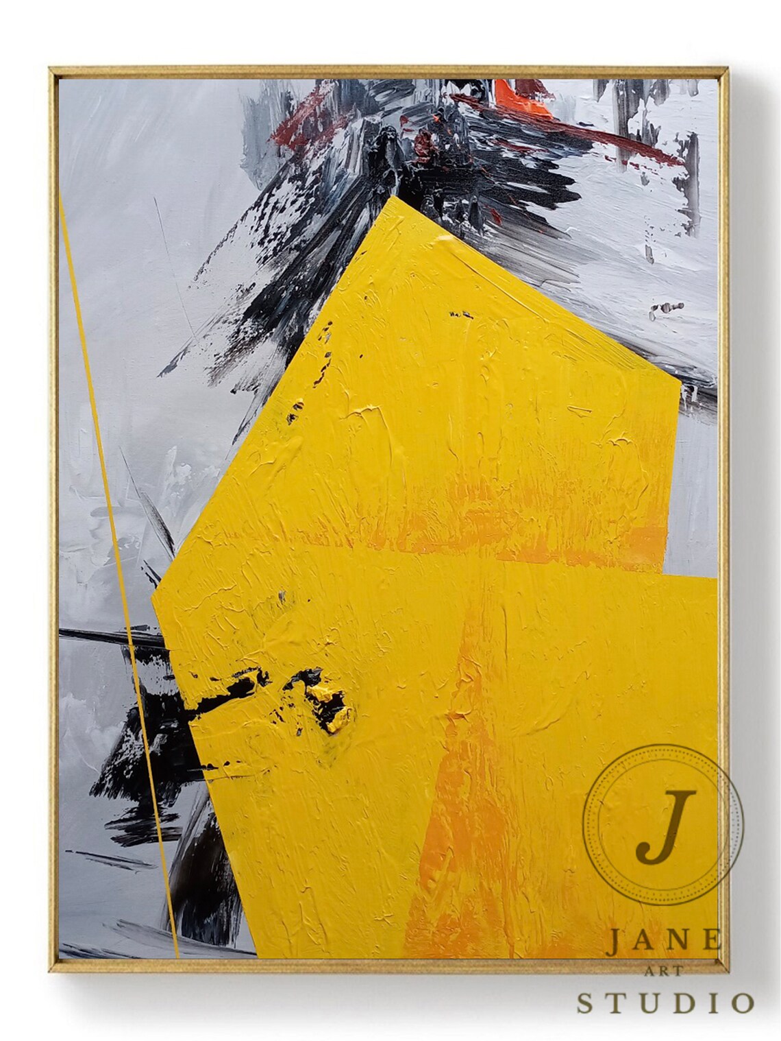 Large Yellow Abstract Painting on Canvasblack Paintinglarge Etsy