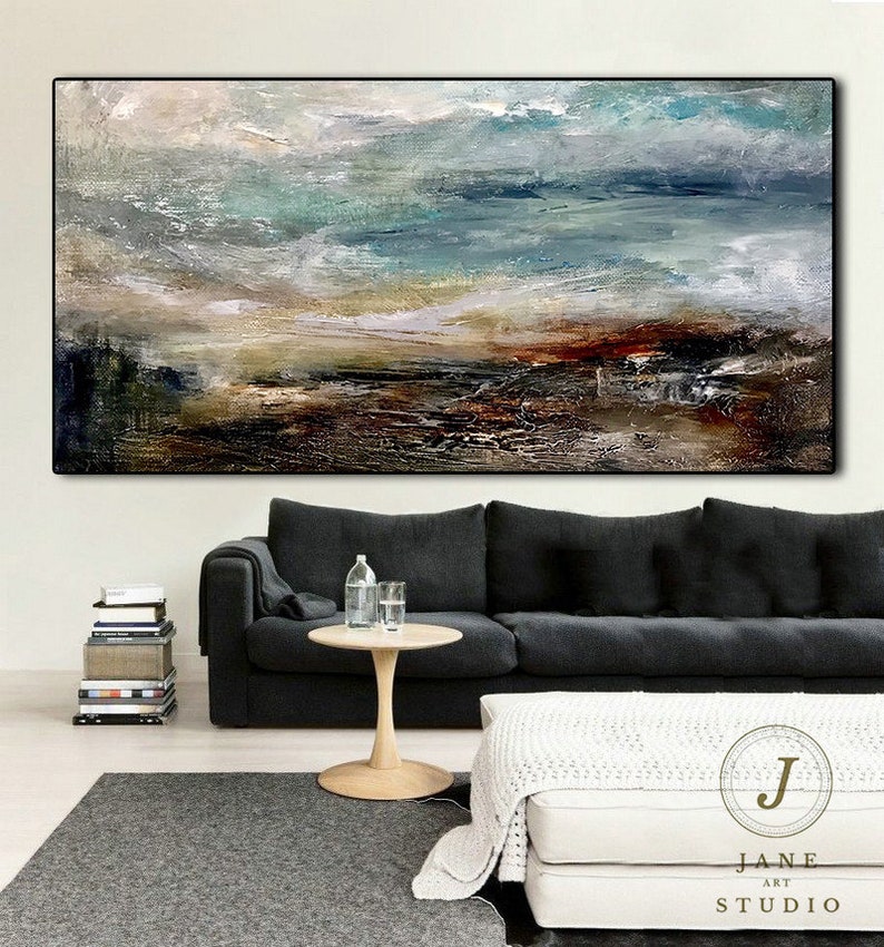 Super Texture Sea Abstract Painting, Large Cloud Canvas Painting, Large Sea Sky Abstract Painting On Canvas,Original Beach Abstract Painting image 7