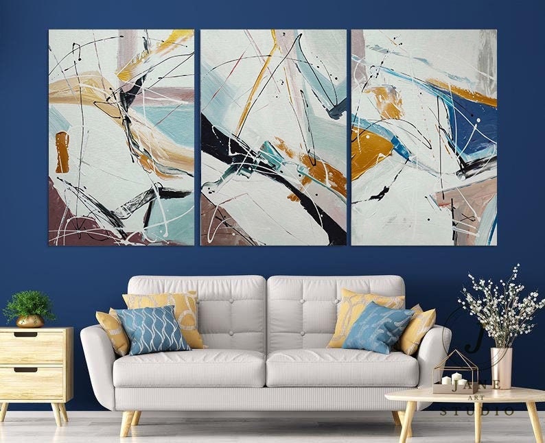 Oil Paint Canvas Set of 3 Abstract Art Abstract Canvas Wall Etsy