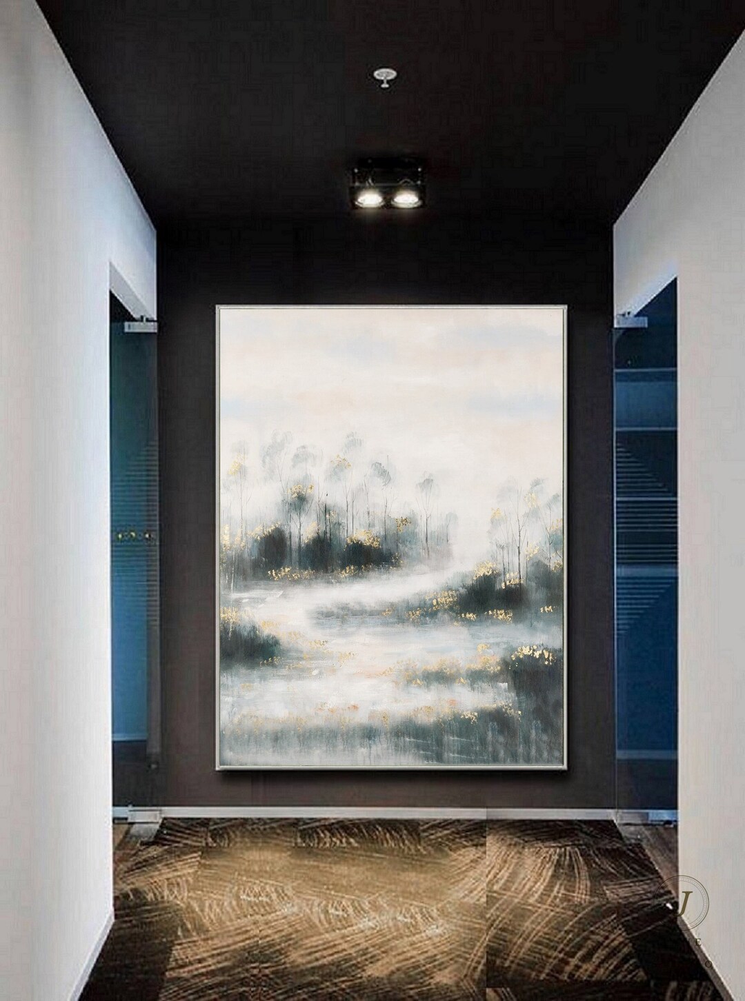 Black and White Abstract Landscape Painting Origina Sea Oil Etsy