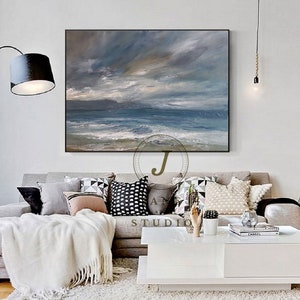 Large Sea Level Landscape Abstract Painting On Canvas,Waves Canvas Oil Painting,Original Ocean Abstract Painting,Seascape Abstract Painting image 6