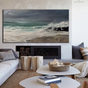 Super Texture Sea Abstract Painting, Beach Landscape Painting, Large Sea Sky Abstract Painting On Canvas, Original Beach Abstract Painting image 4