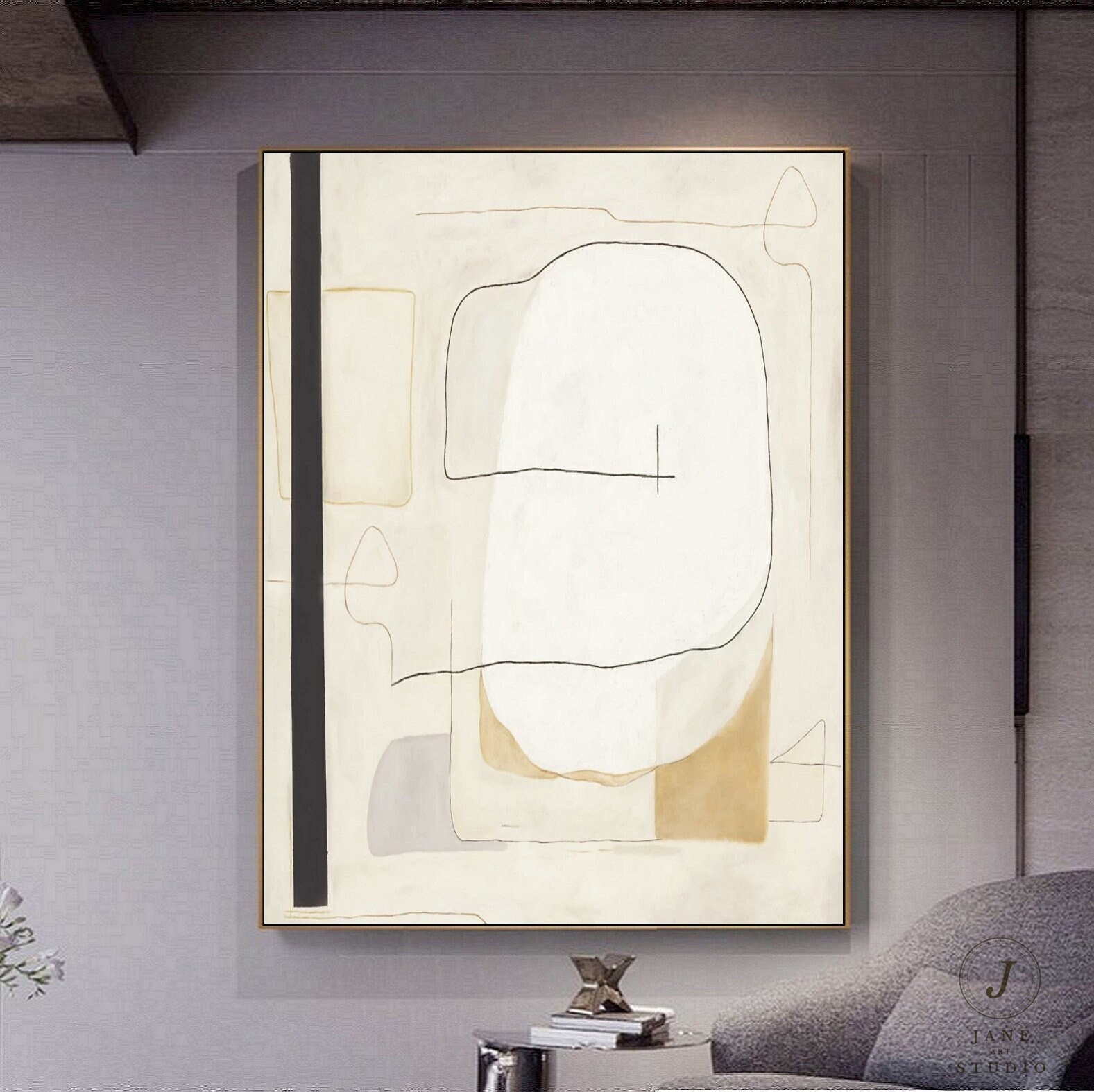 Wabi Sabi Wall Art - Neutral Textured Canvas Abstract Painting for ...