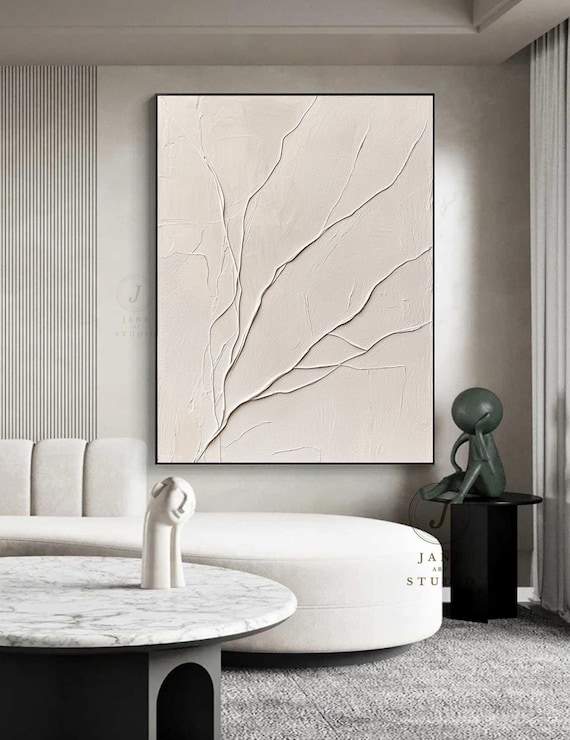 OIUYTOH Large Beige Abstract Wall Art - 3D Textured Geometric Painting, 24x36 Inches, Frameless - View #9