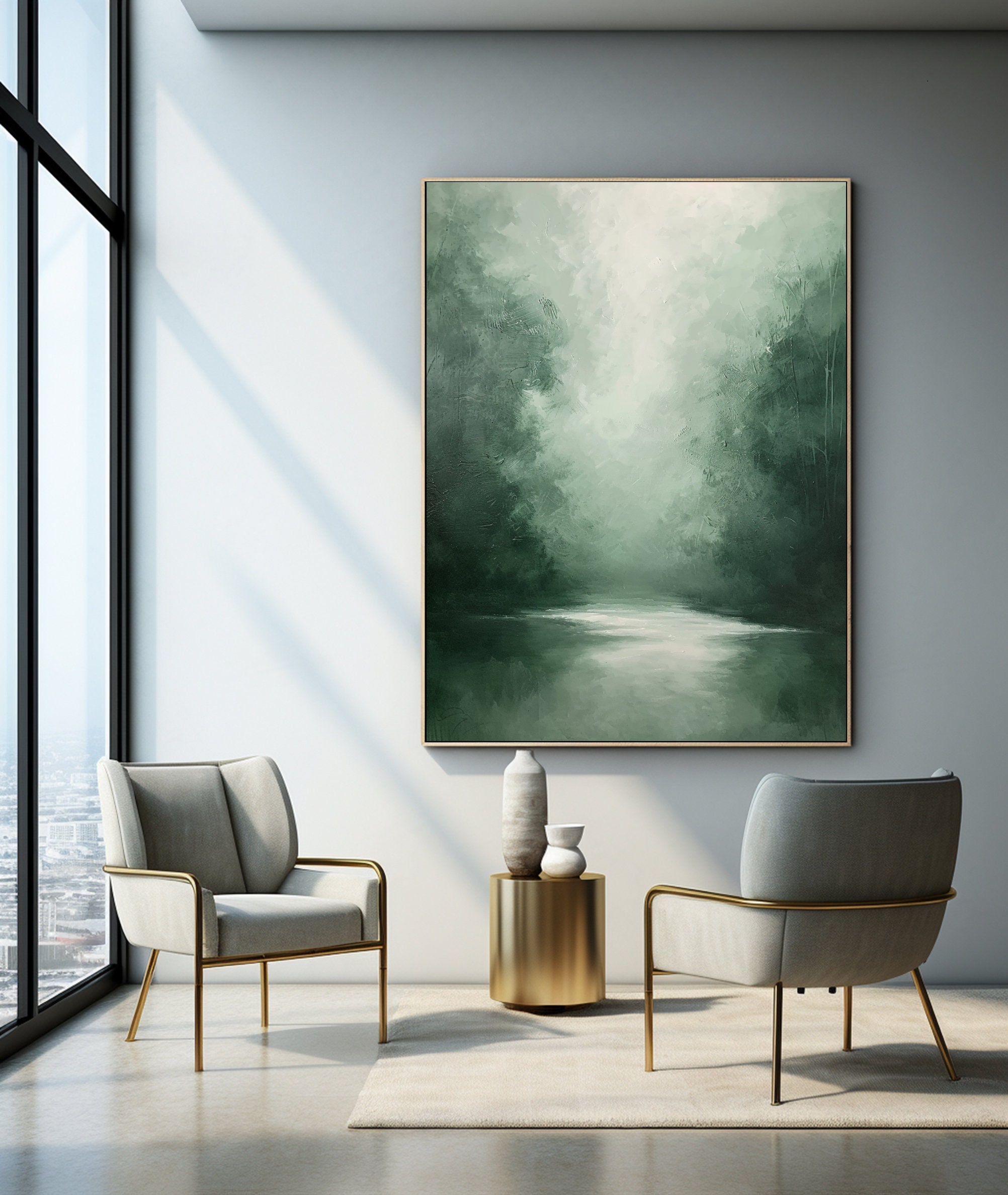 Large Green Abstract Landscape Painting: Textured Canvas Wall Art - Etsy